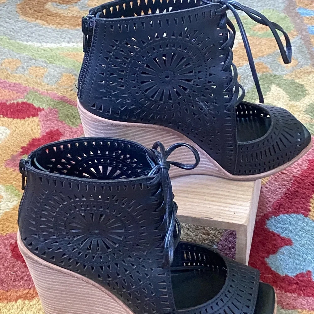 Jeffrey Campbell perforated black leather wedges size 6. - Picture 6 of 7